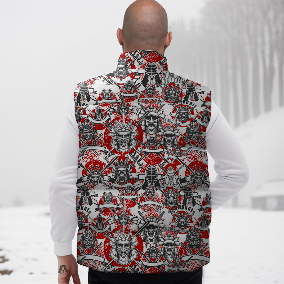 Samurai Japanese Print Pattern Down Vest