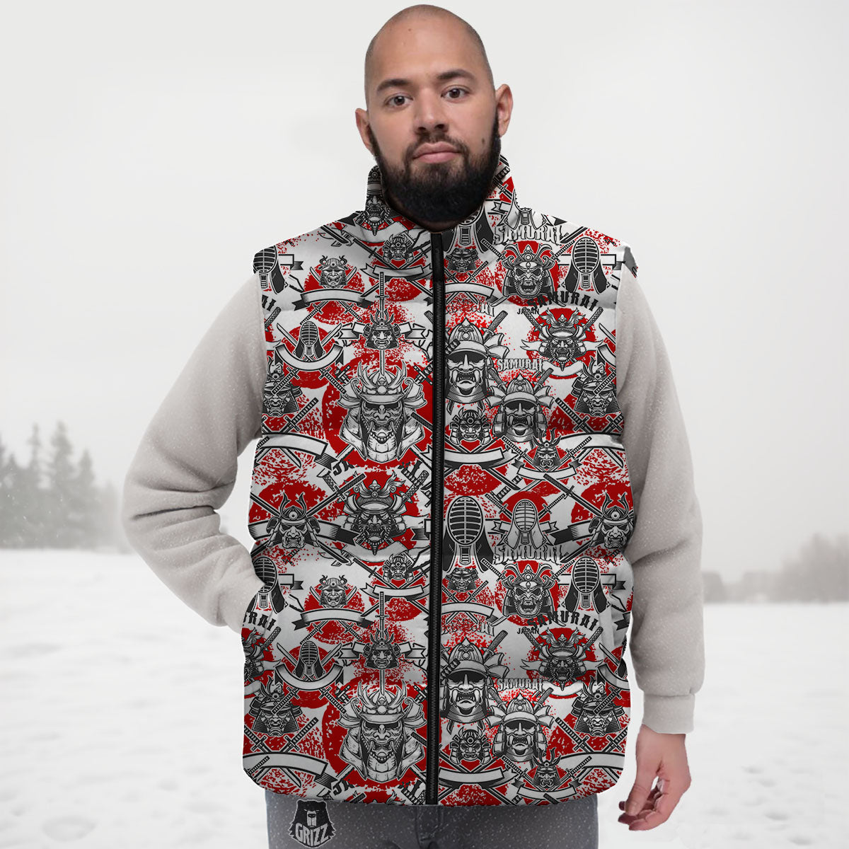 Samurai Japanese Print Pattern Down Vest