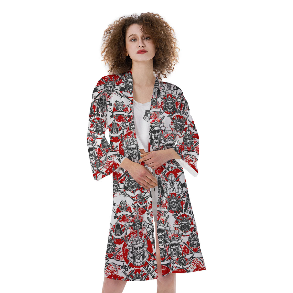 Samurai Japanese Print Pattern Kimono-grizzshop