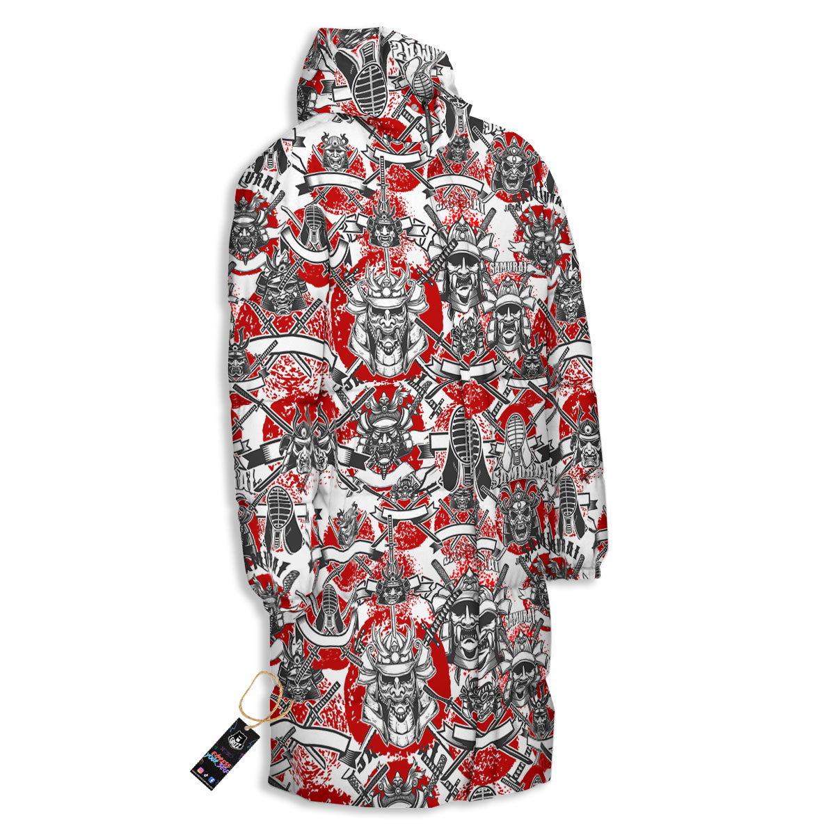 Samurai Japanese Print Pattern Long Down Jacket-grizzshop