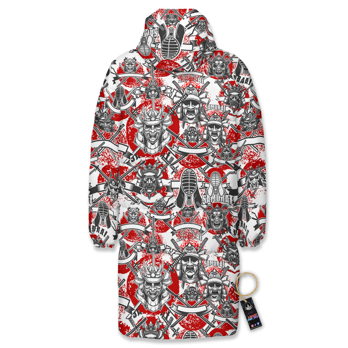 Samurai Japanese Print Pattern Long Down Jacket-grizzshop