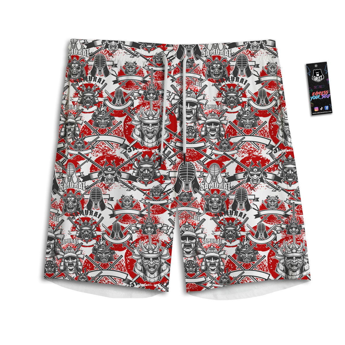 Samurai Japanese Print Pattern Men's Athletic Shorts