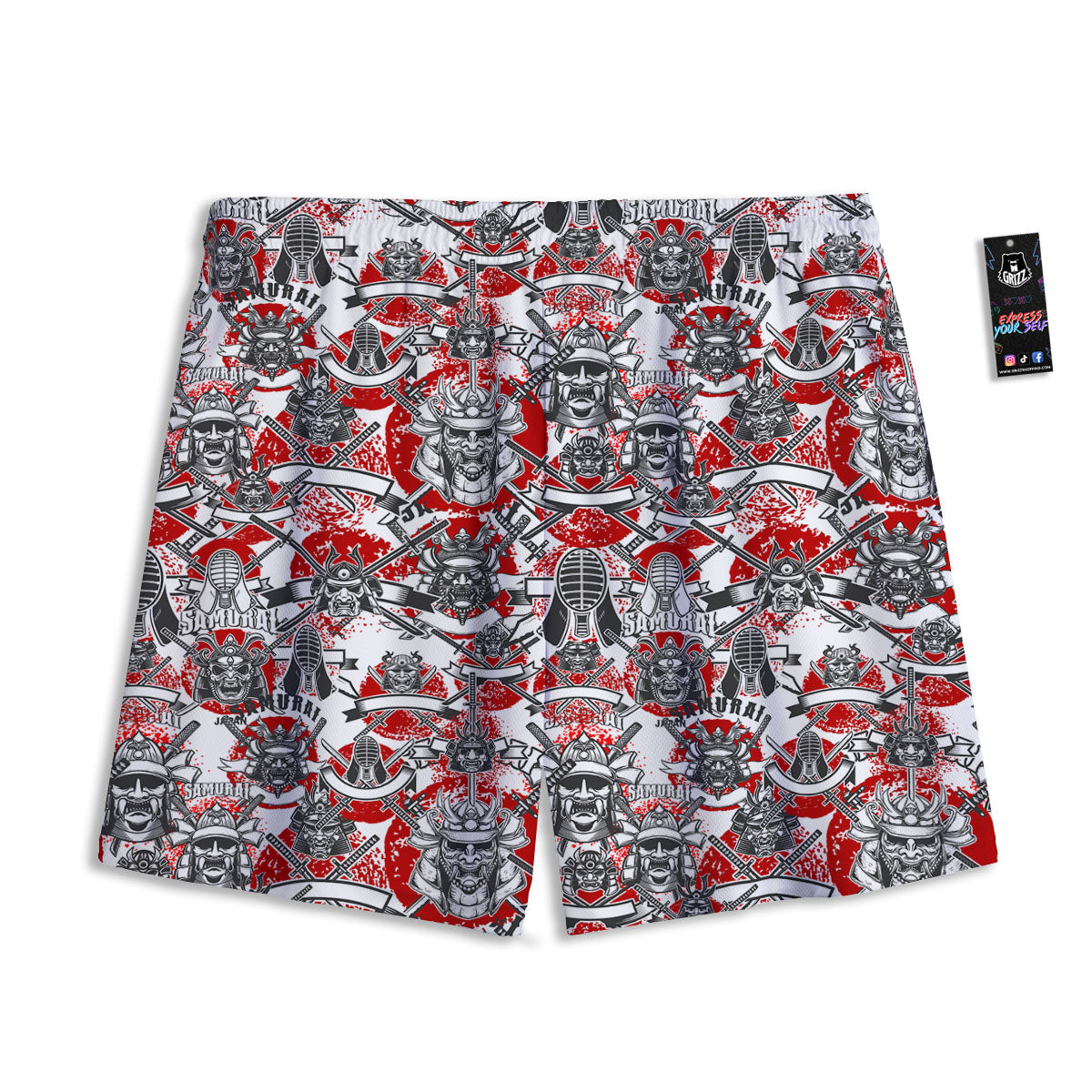 Samurai Japanese Print Pattern Mesh Shorts