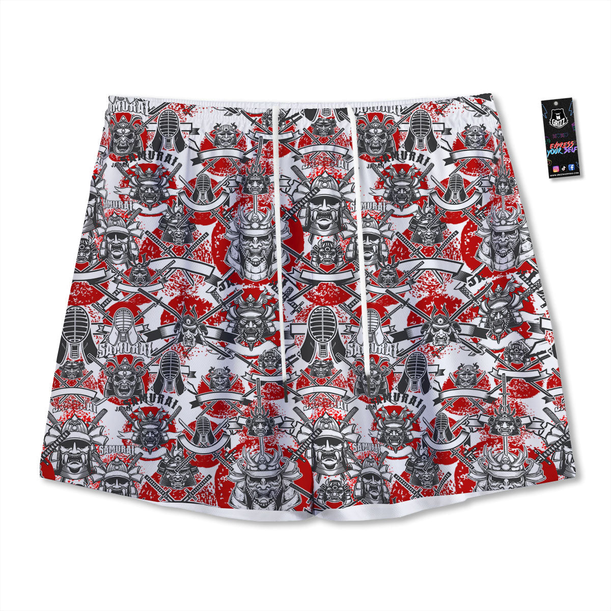 Samurai Japanese Print Pattern Mesh Shorts