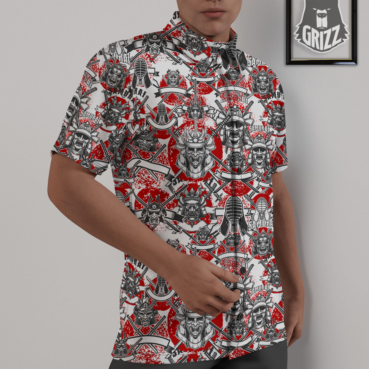 Samurai Japanese Print Pattern Untucked Shirts-grizzshop