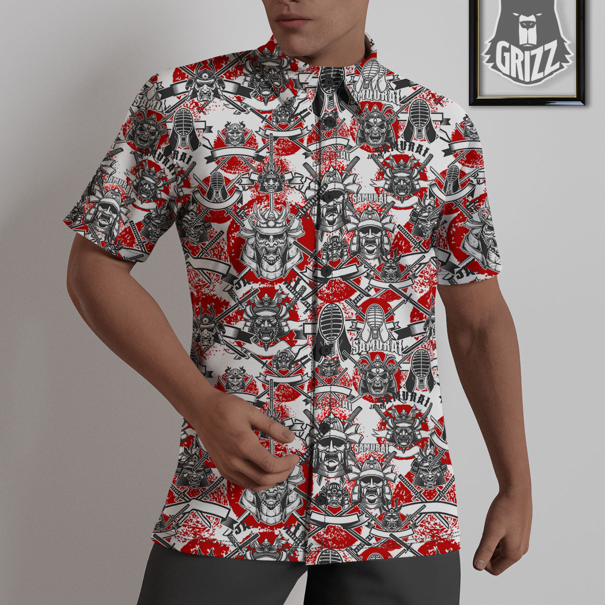 Samurai Japanese Print Pattern Untucked Shirts-grizzshop