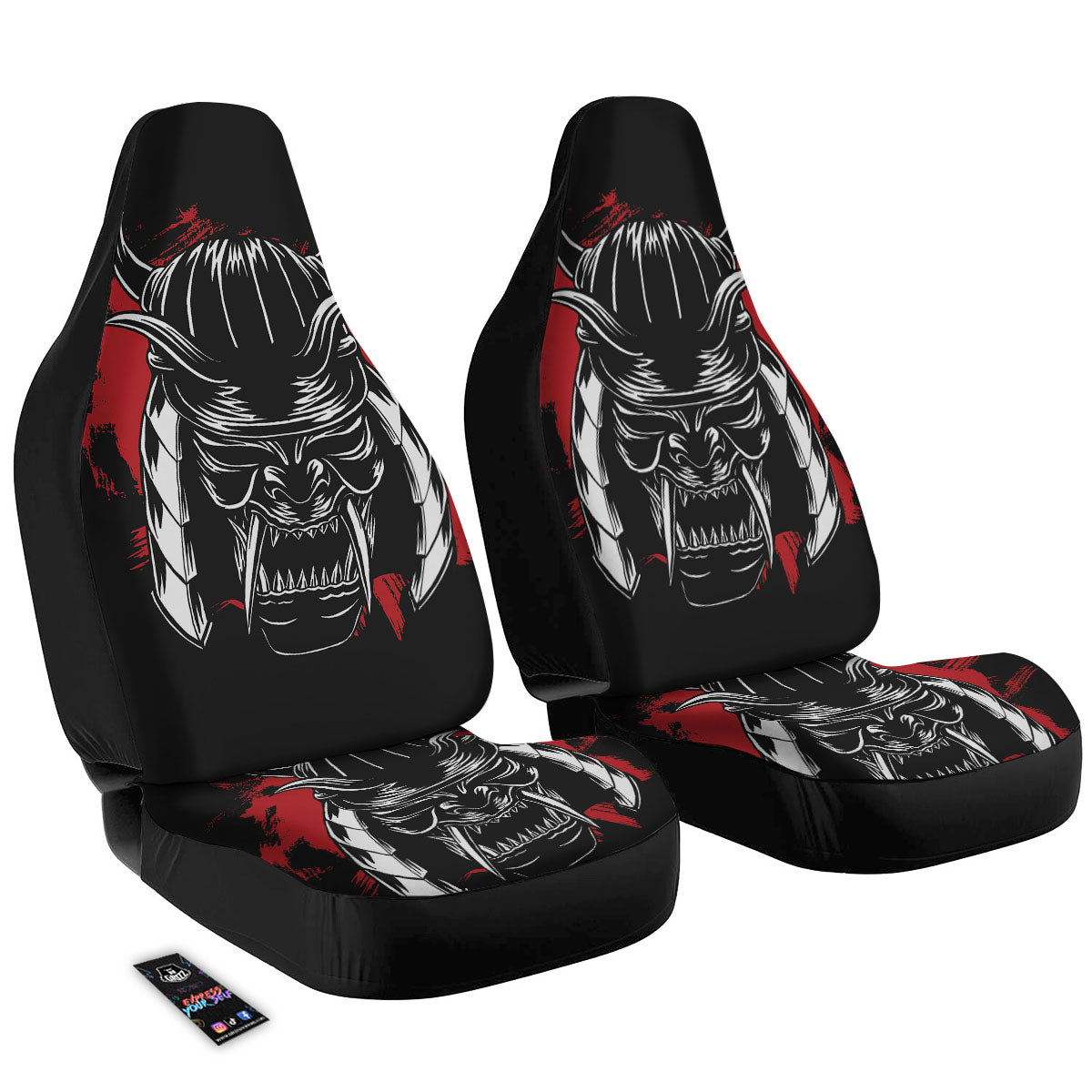 Samurai Mask Old Japanese Print Car Seat Covers-grizzshop
