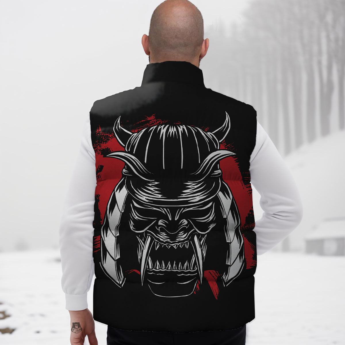 Samurai Mask Old Japanese Print Down Vest