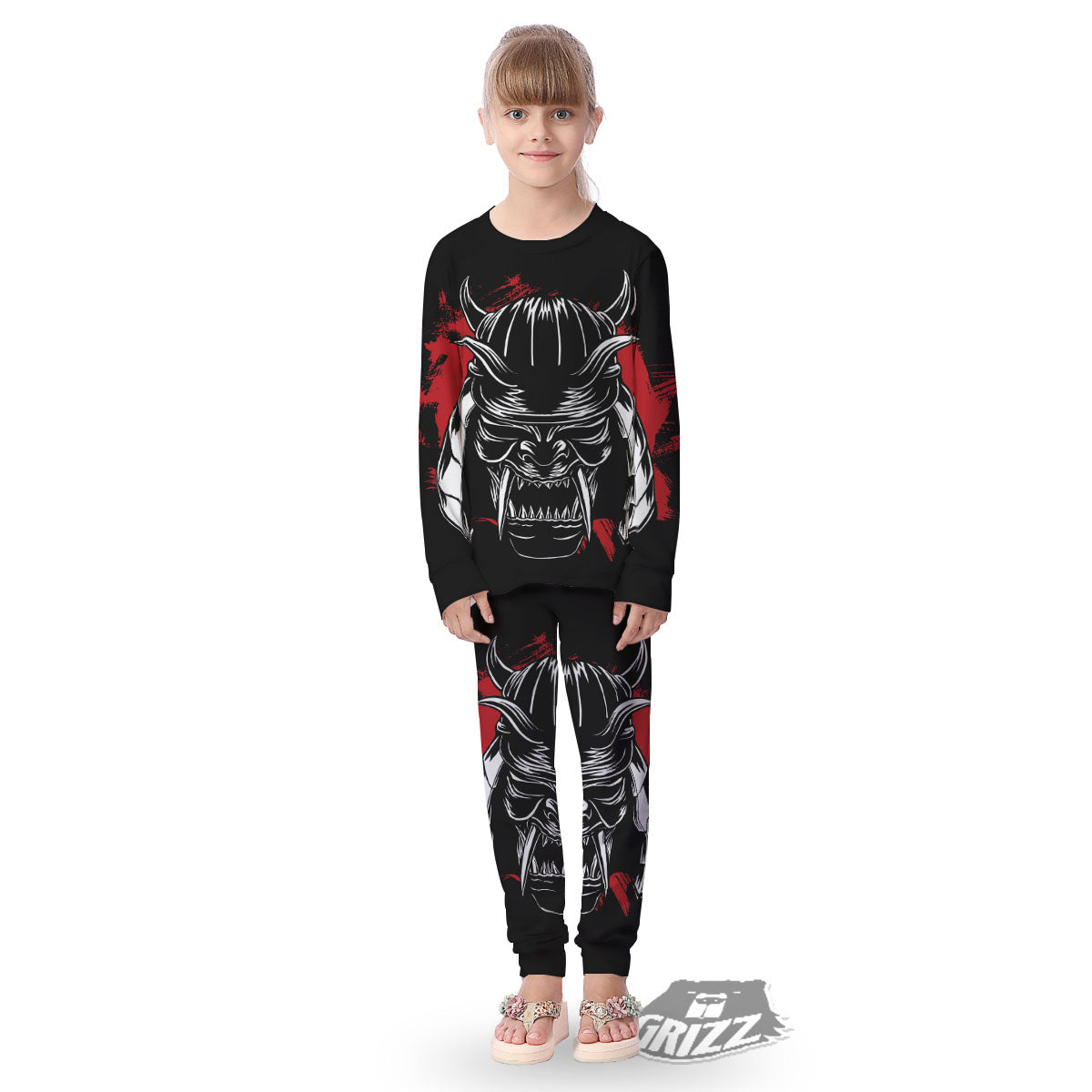 Samurai Mask Old Japanese Print Kid's Pajamas-grizzshop