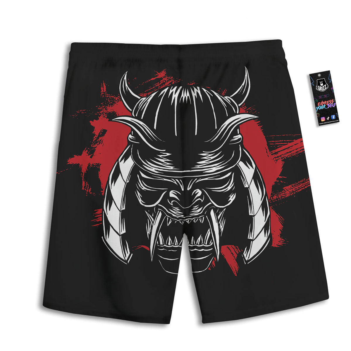 Samurai Mask Old Japanese Print Men's Athletic Shorts