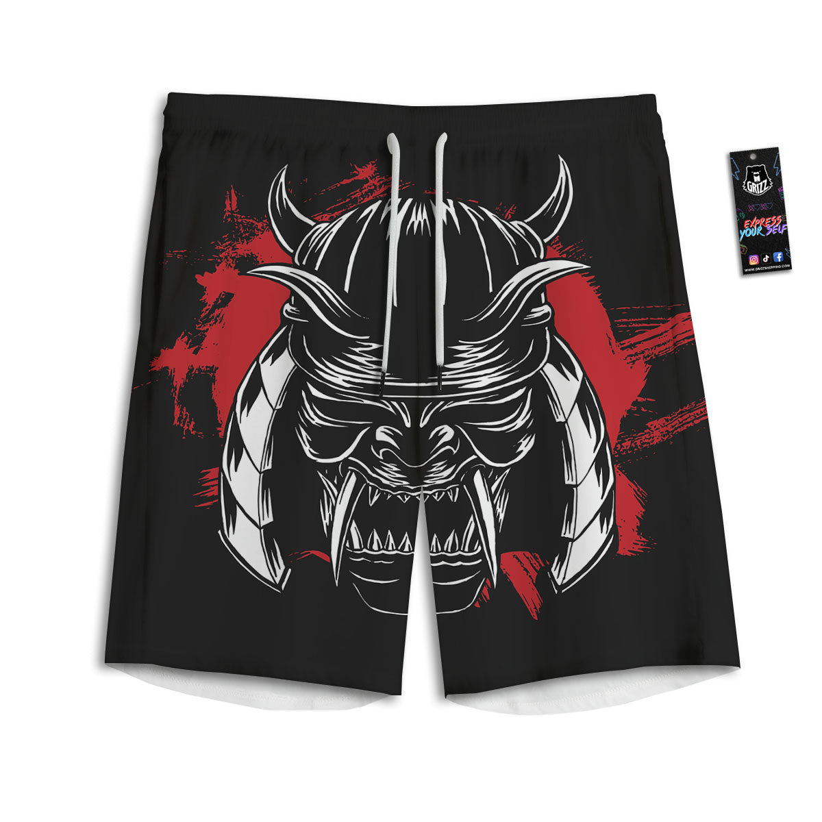 Samurai Mask Old Japanese Print Men's Athletic Shorts