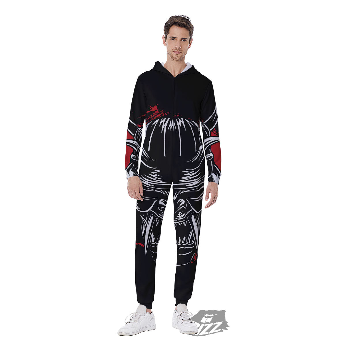 Samurai Mask Old Japanese Print Men's Jumpsuit-grizzshop