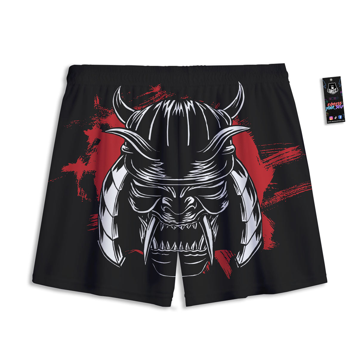 Samurai Mask Old Japanese Print Mesh Shorts