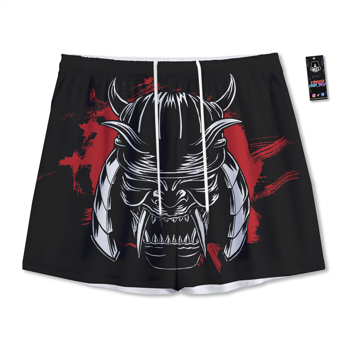 Samurai Mask Old Japanese Print Mesh Shorts