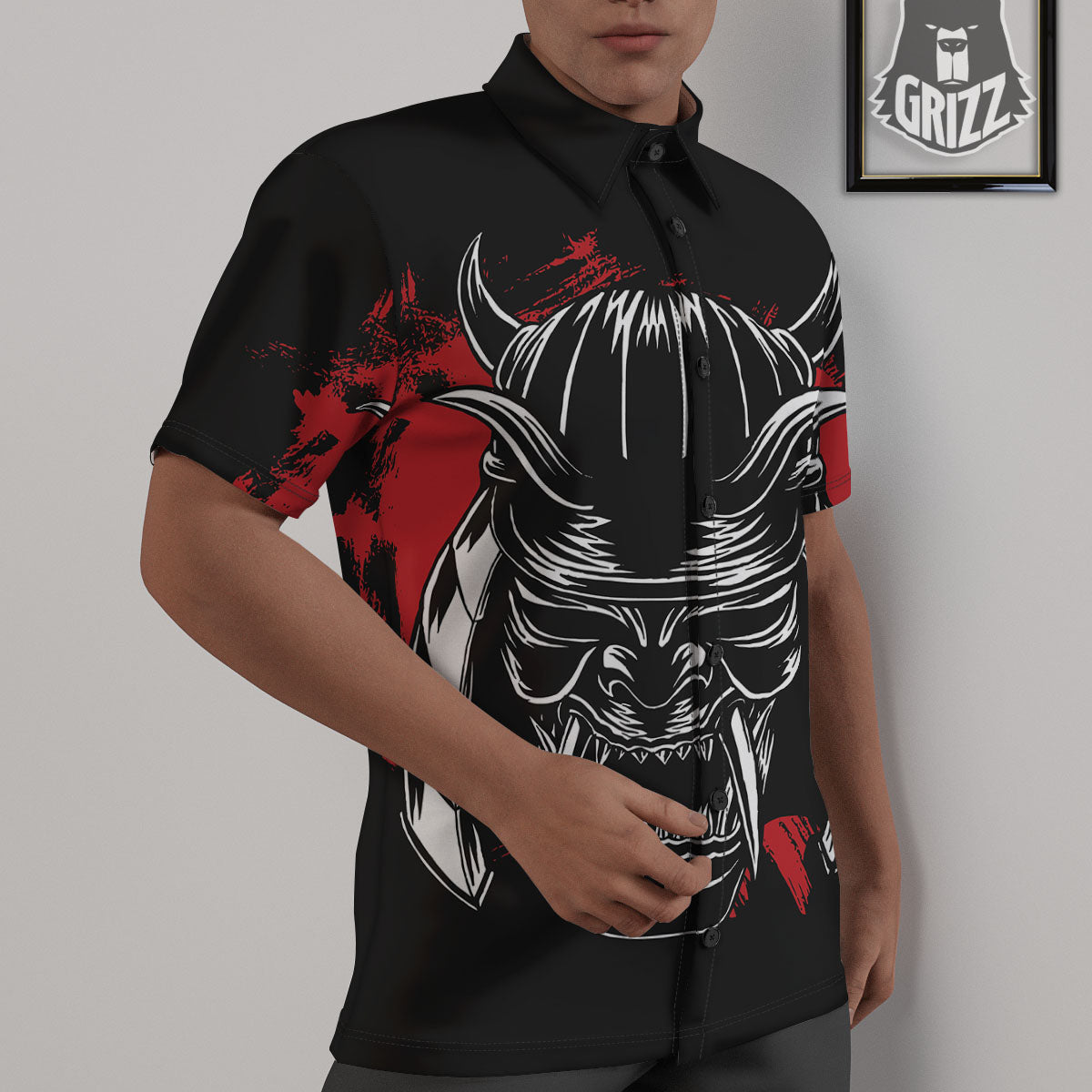 Samurai Mask Old Japanese Print Untucked Shirts-grizzshop