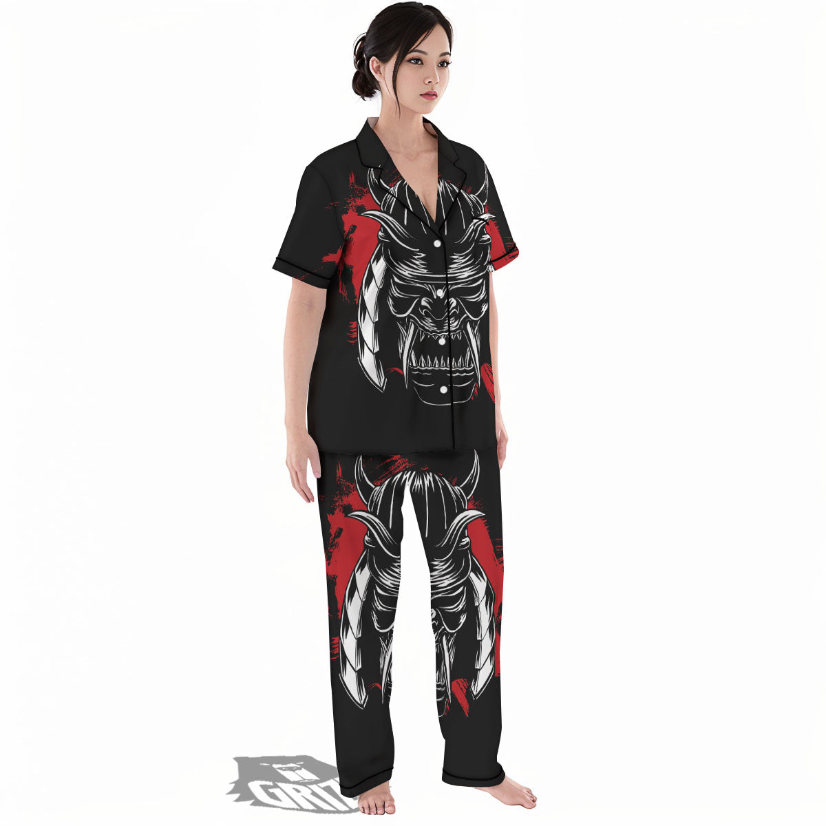 Samurai Mask Old Japanese Print Women's Pajamas Set-grizzshop