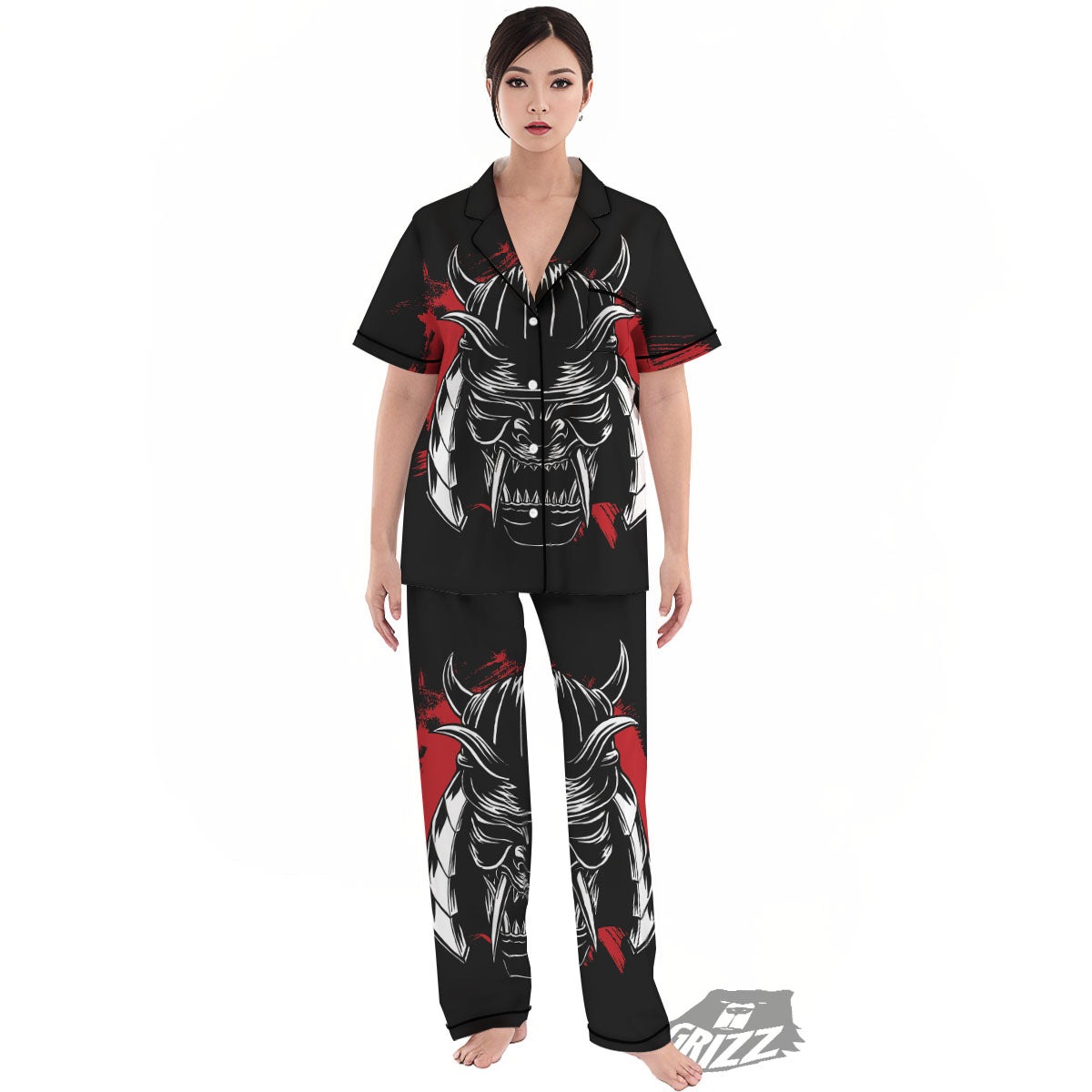 Samurai Mask Old Japanese Print Women's Pajamas Set-grizzshop