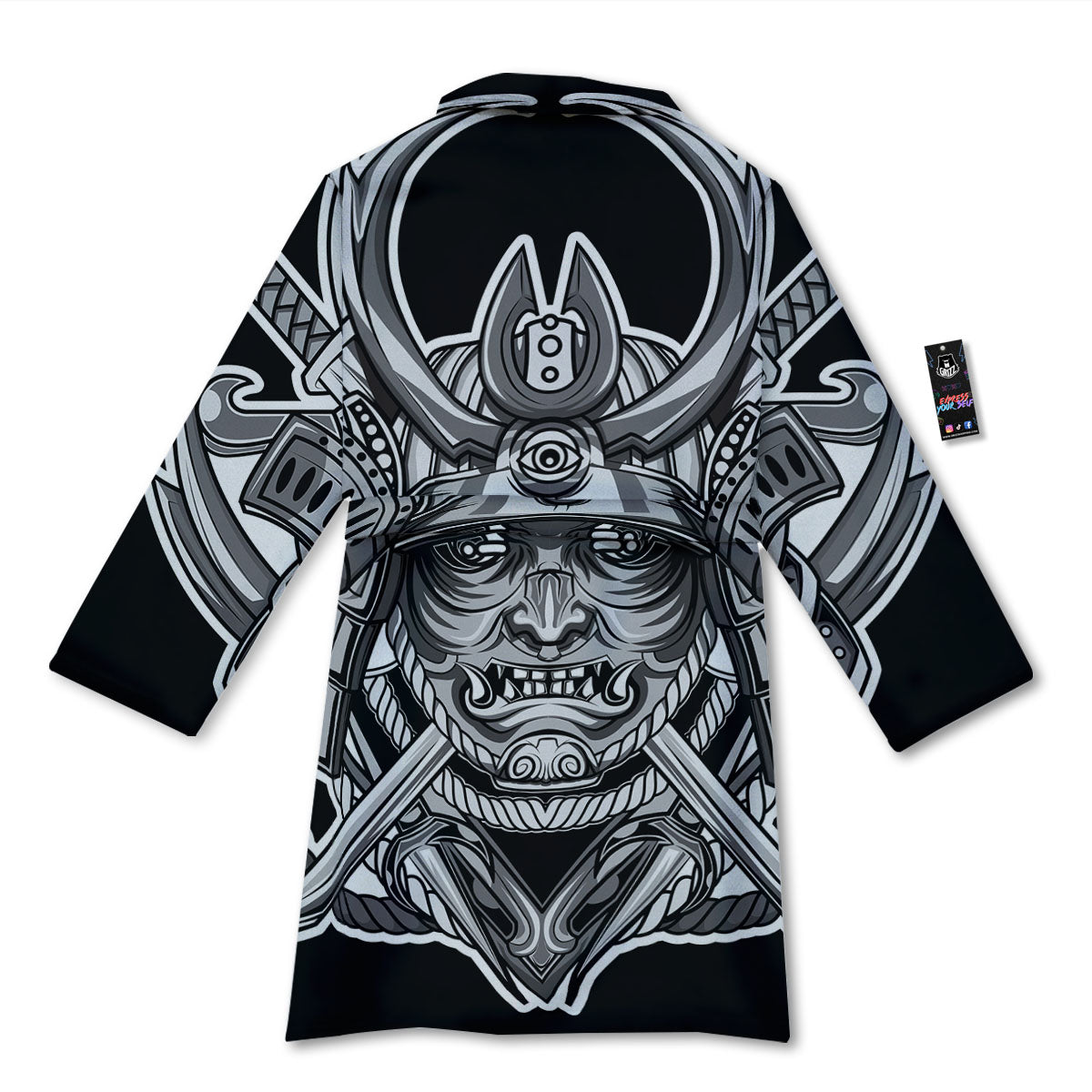 Samurai Mask Silver Print Bathrobe-grizzshop