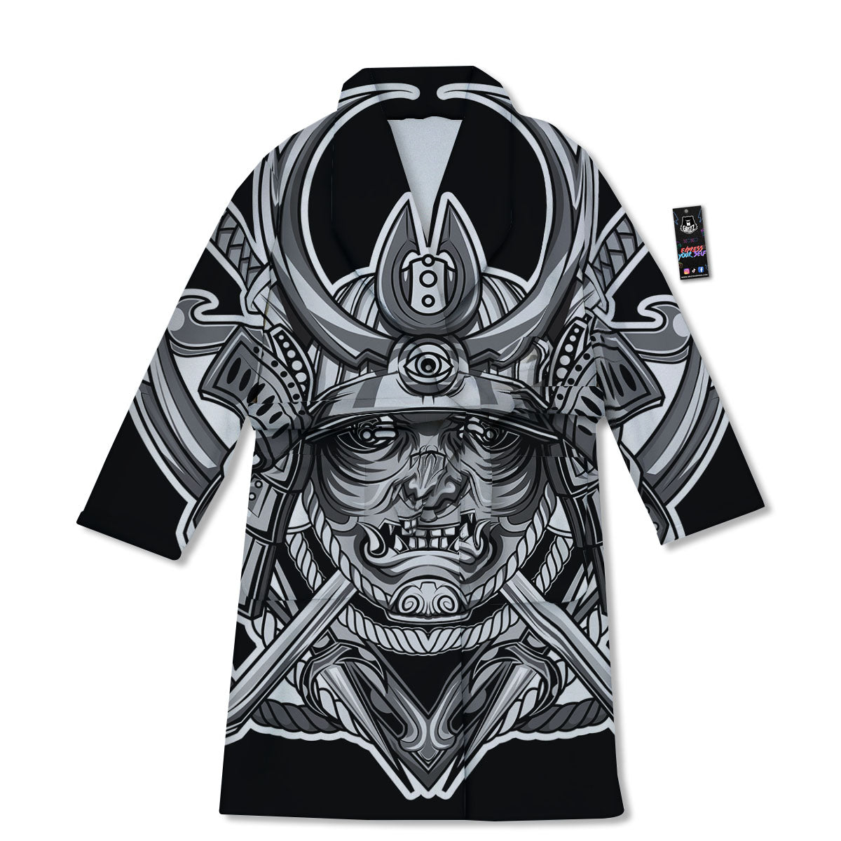 Samurai Mask Silver Print Bathrobe-grizzshop
