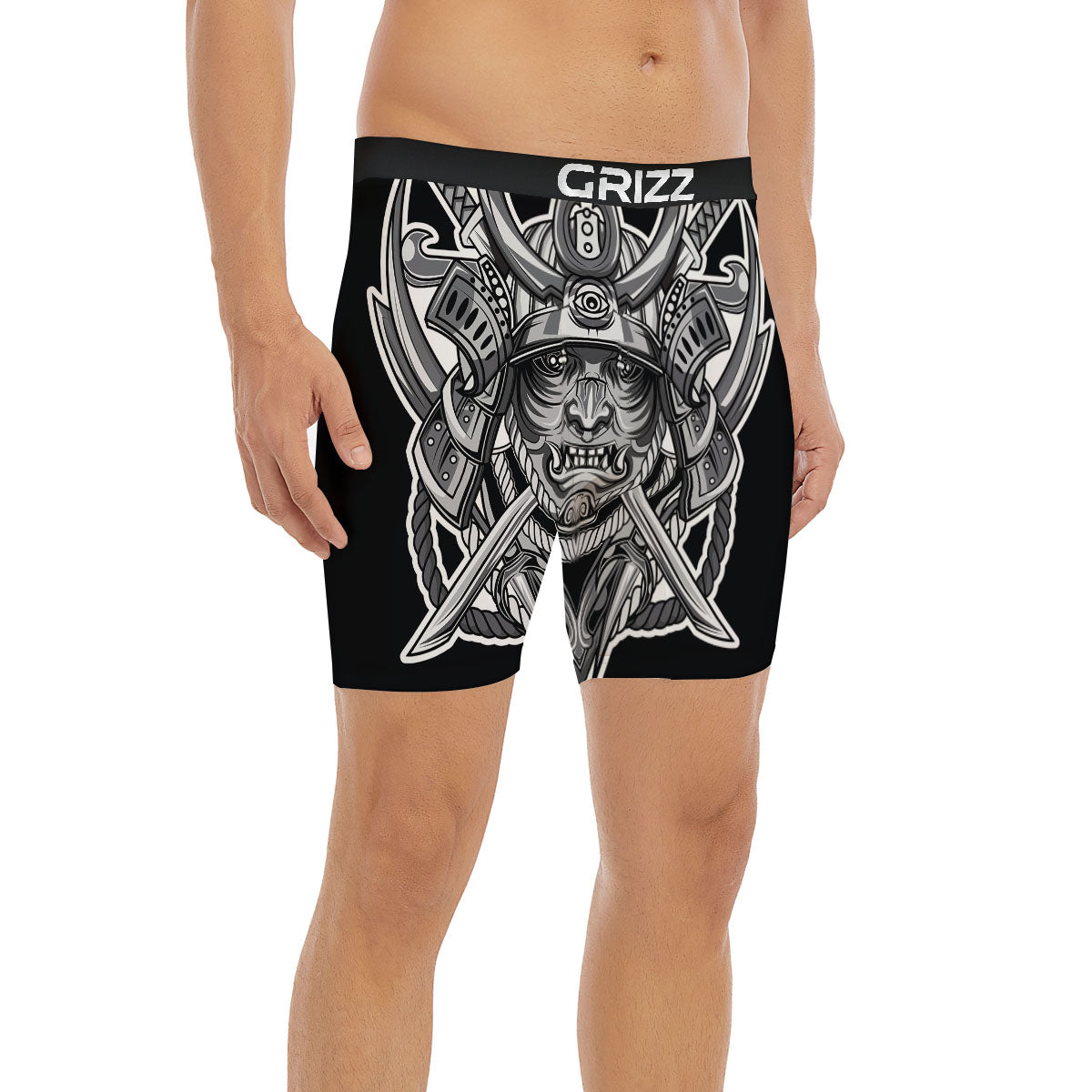 Samurai Mask Silver Print Boxer Briefs-grizzshop