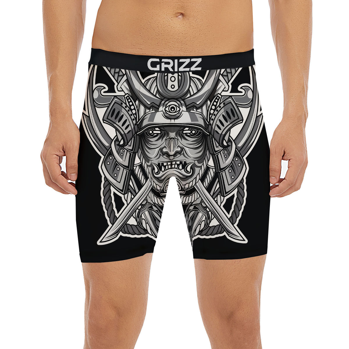 Samurai Mask Silver Print Boxer Briefs-grizzshop