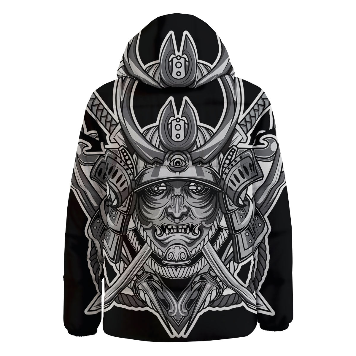 Samurai Mask Silver Print Down Jacket-grizzshop
