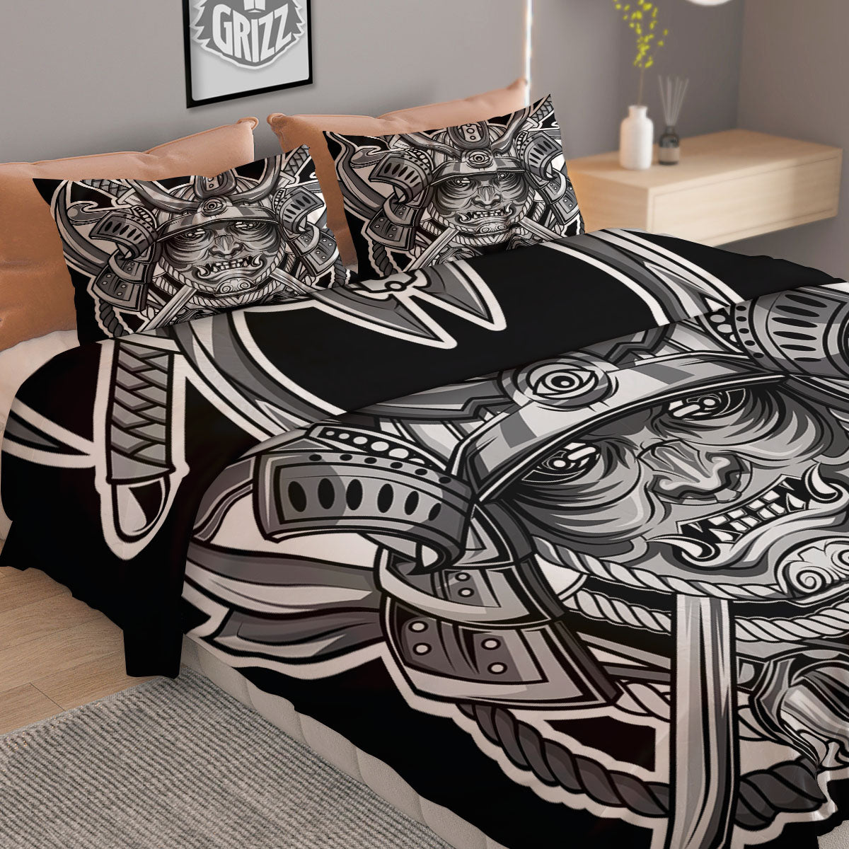 Shark Grey And White Print Pattern Duvet Cover Bedding Set