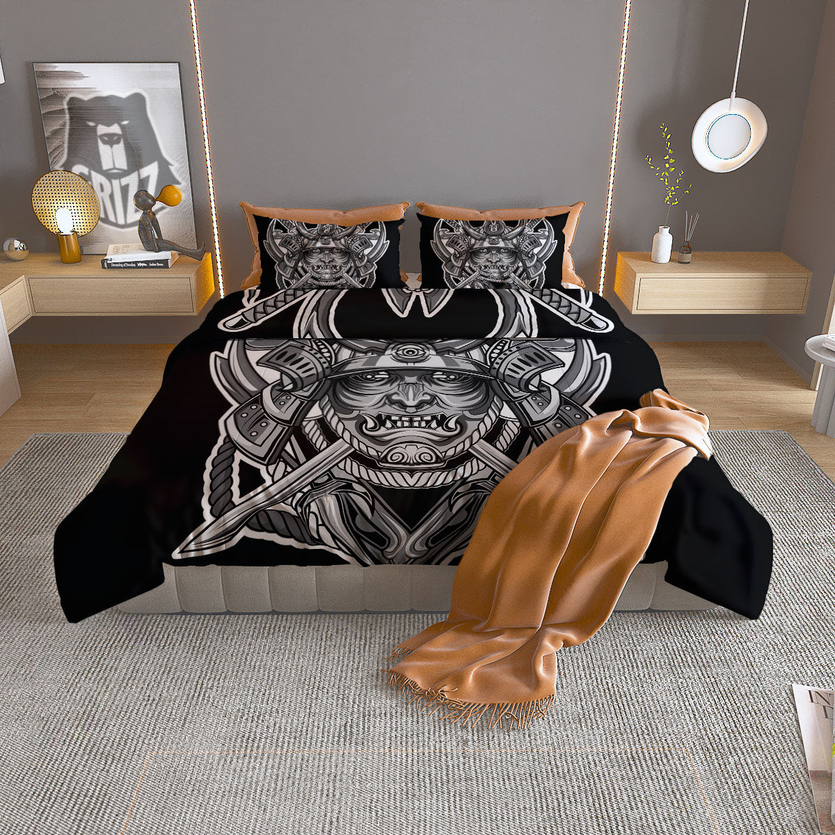 Shark Grey And White Print Pattern Duvet Cover Bedding Set