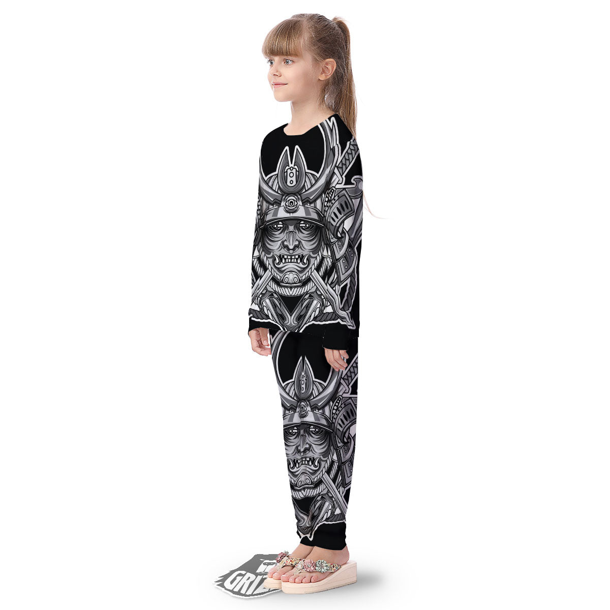 Samurai Mask Silver Print Kid's Pajamas-grizzshop