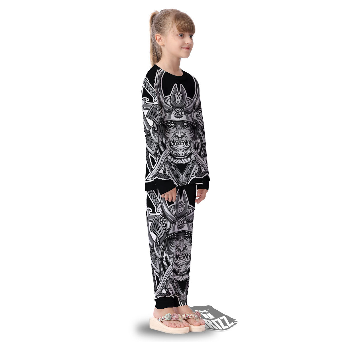 Samurai Mask Silver Print Kid's Pajamas-grizzshop