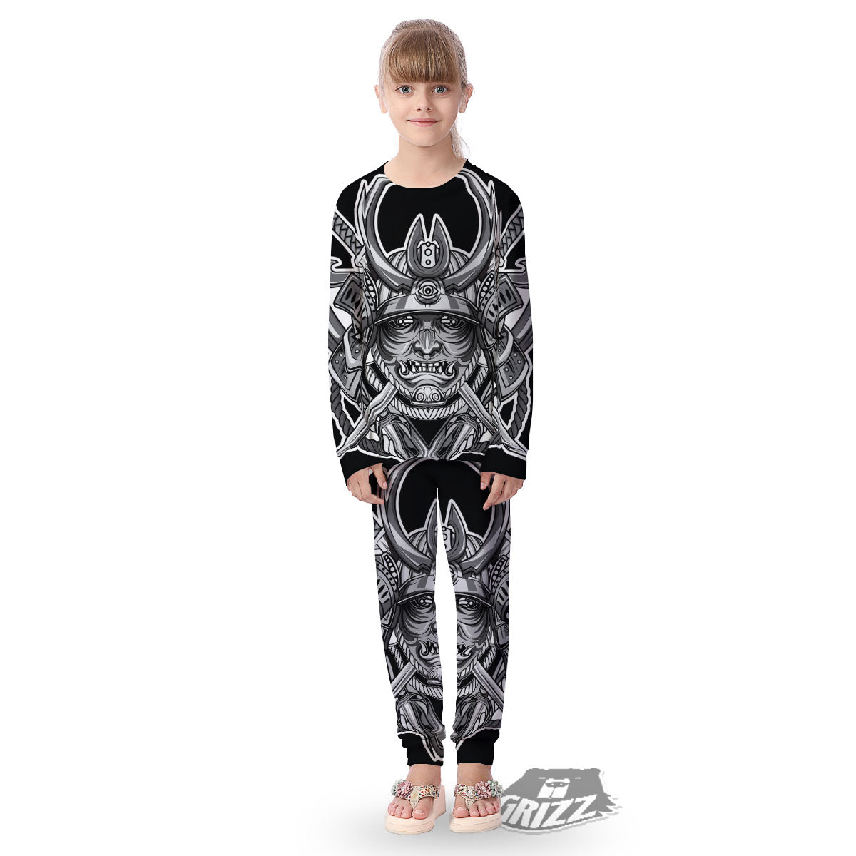 Samurai Mask Silver Print Kid's Pajamas-grizzshop