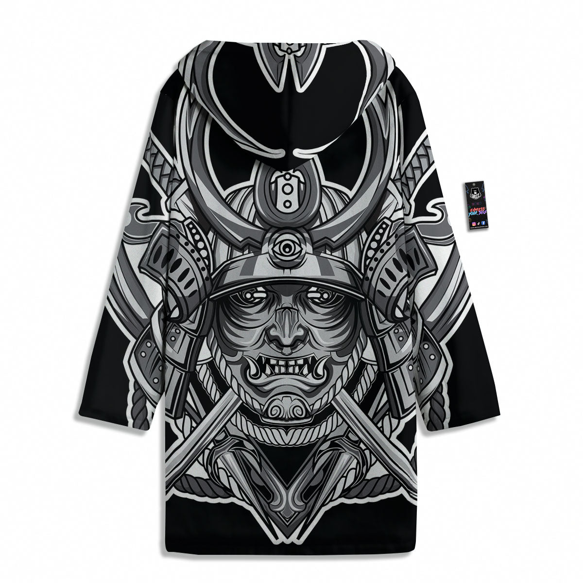 Samurai Mask Silver Print Men's Windbreaker Jacket-grizzshop
