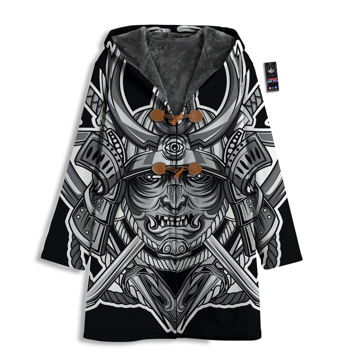 Samurai Mask Silver Print Men's Windbreaker Jacket-grizzshop
