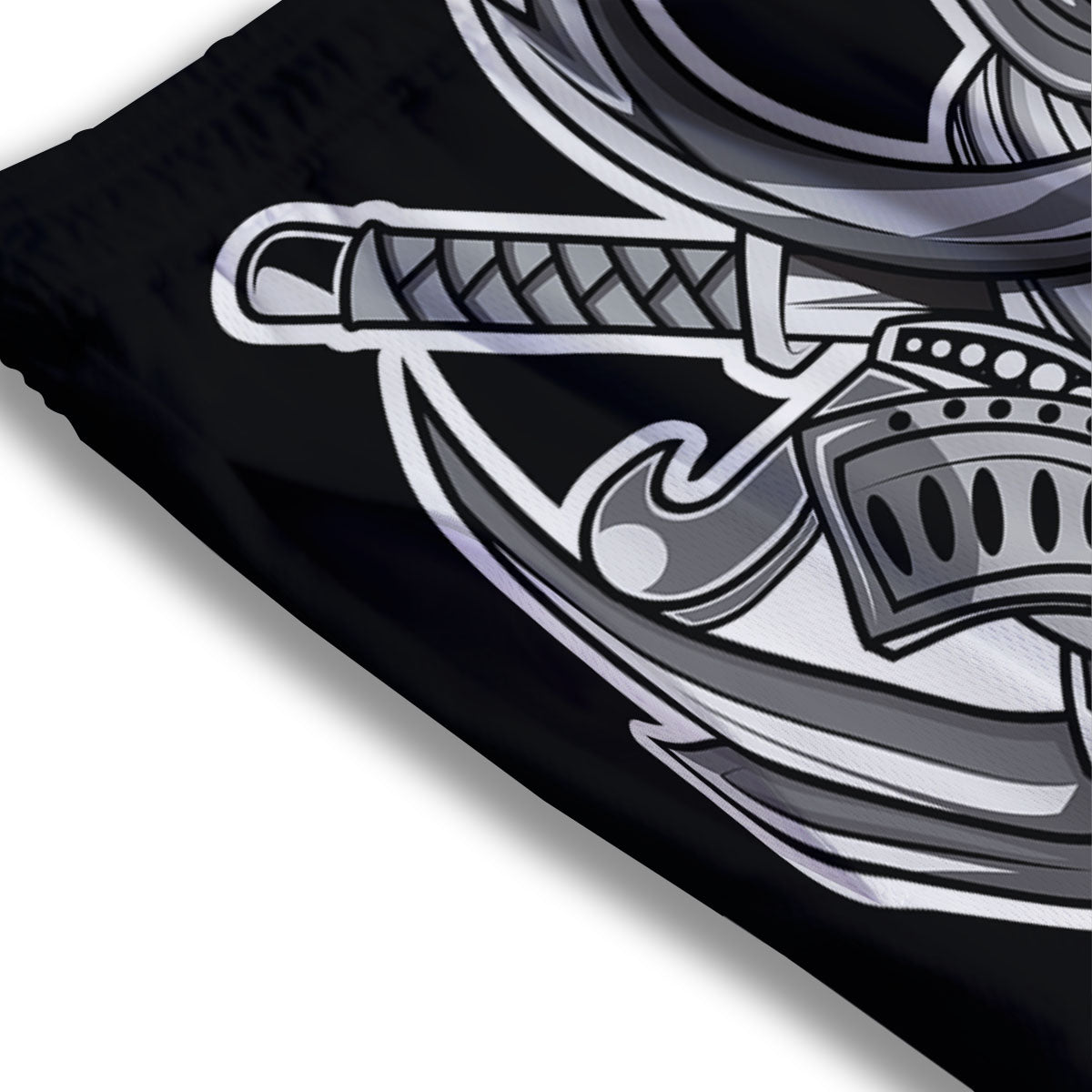 Samurai Mask Silver Print Mesh Shorts