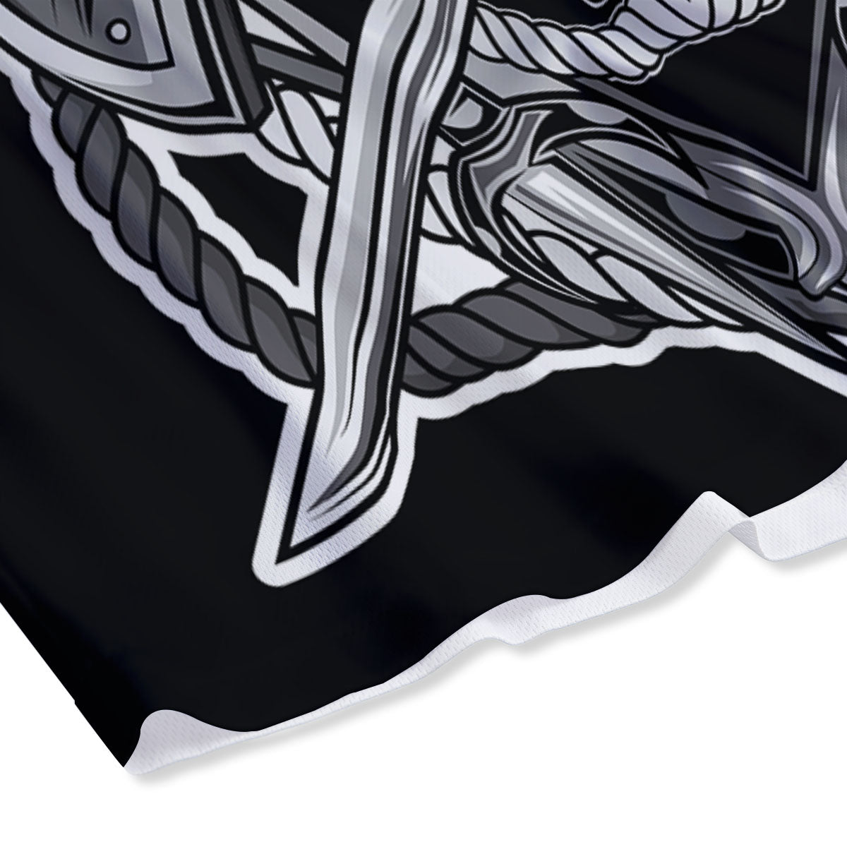 Samurai Mask Silver Print Mesh Shorts
