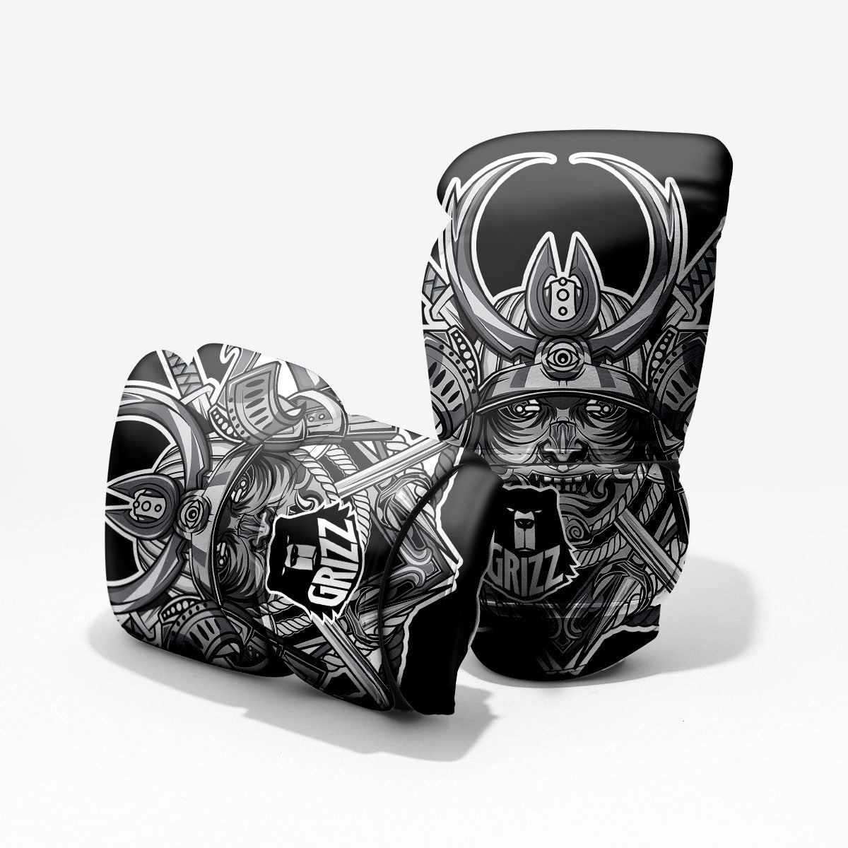 Samurai Mask Silver Print Pro Boxing Glove