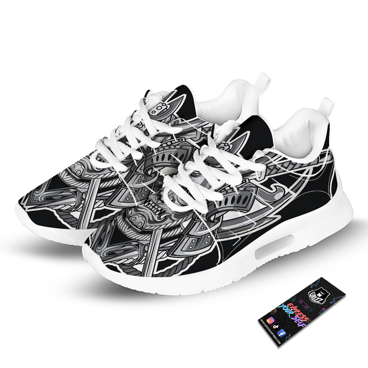 Samurai Mask Silver Print Tennis Shoes-grizzshop