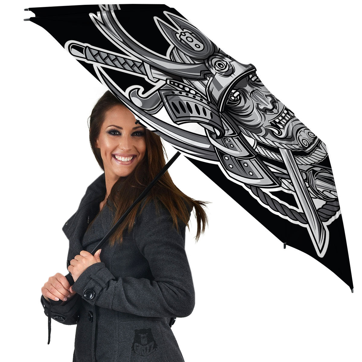 Samurai Mask Silver Print Umbrella-grizzshop