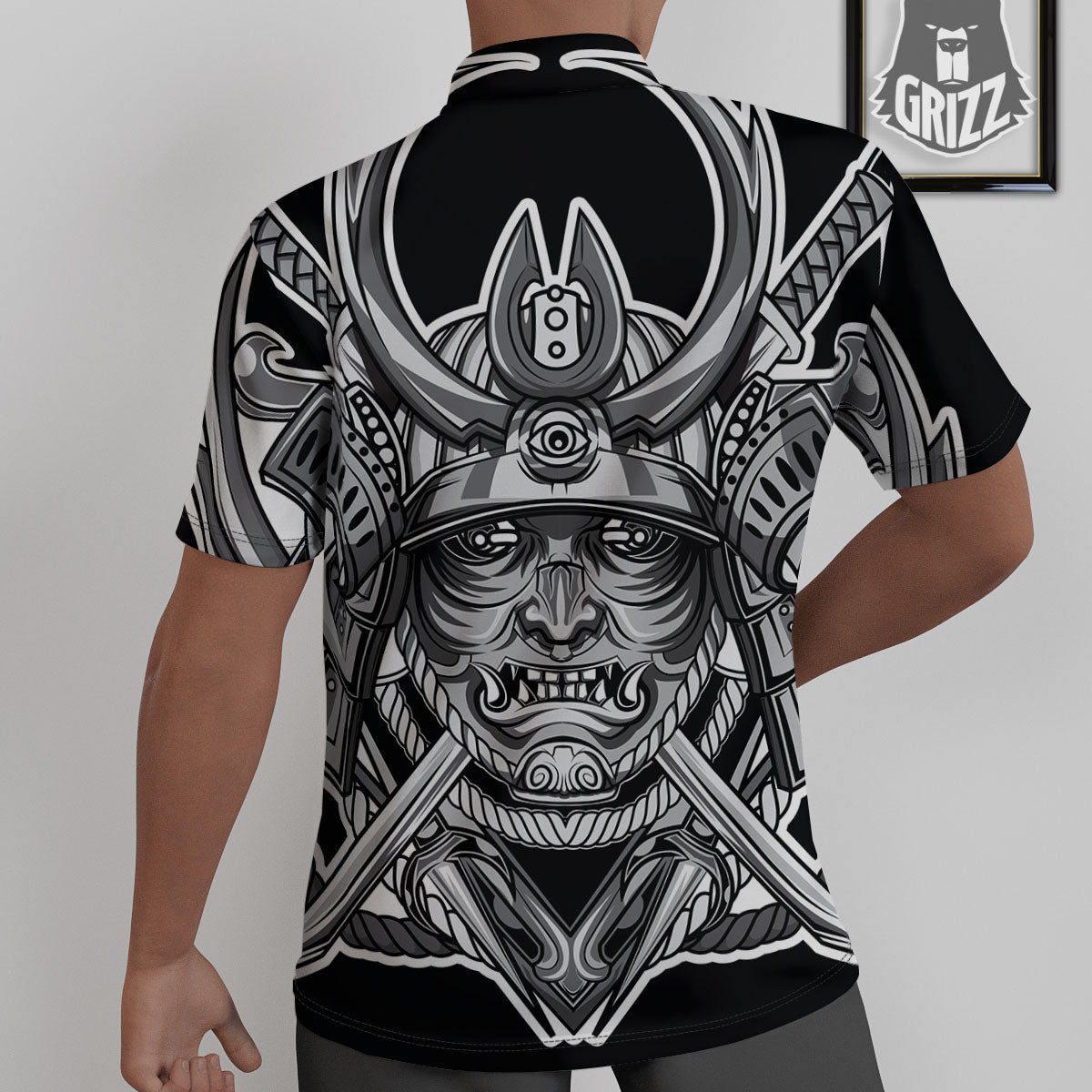 Samurai Mask Silver Print Untucked Shirts-grizzshop