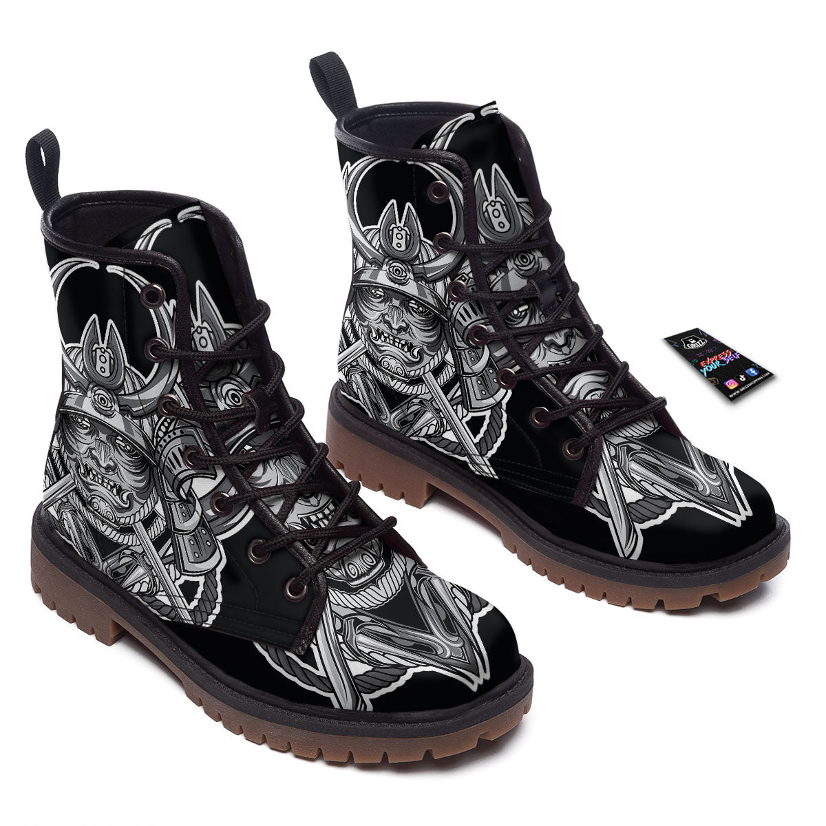 Samurai Mask Silver Print Work Boots-grizzshop