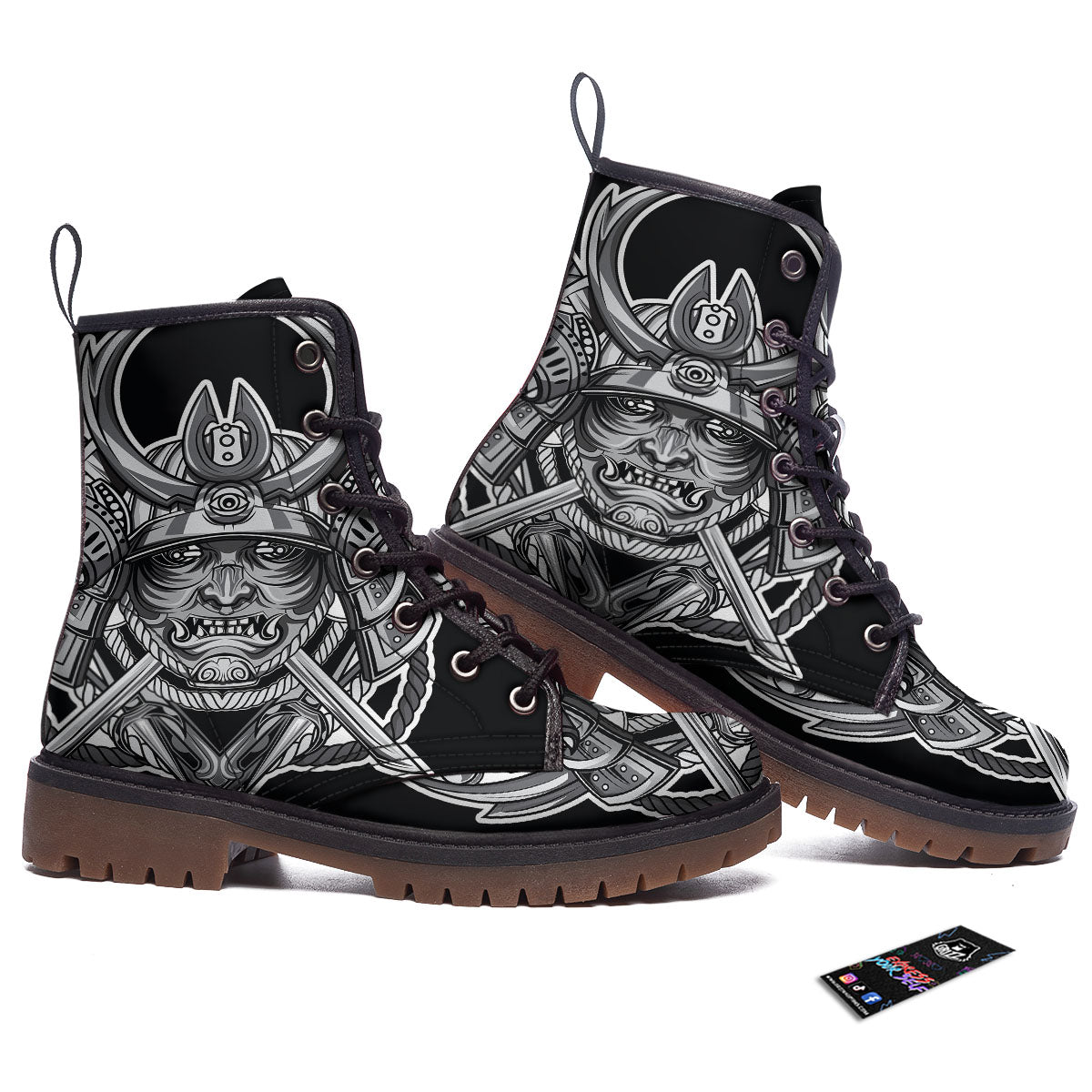 Samurai Mask Silver Print Work Boots-grizzshop