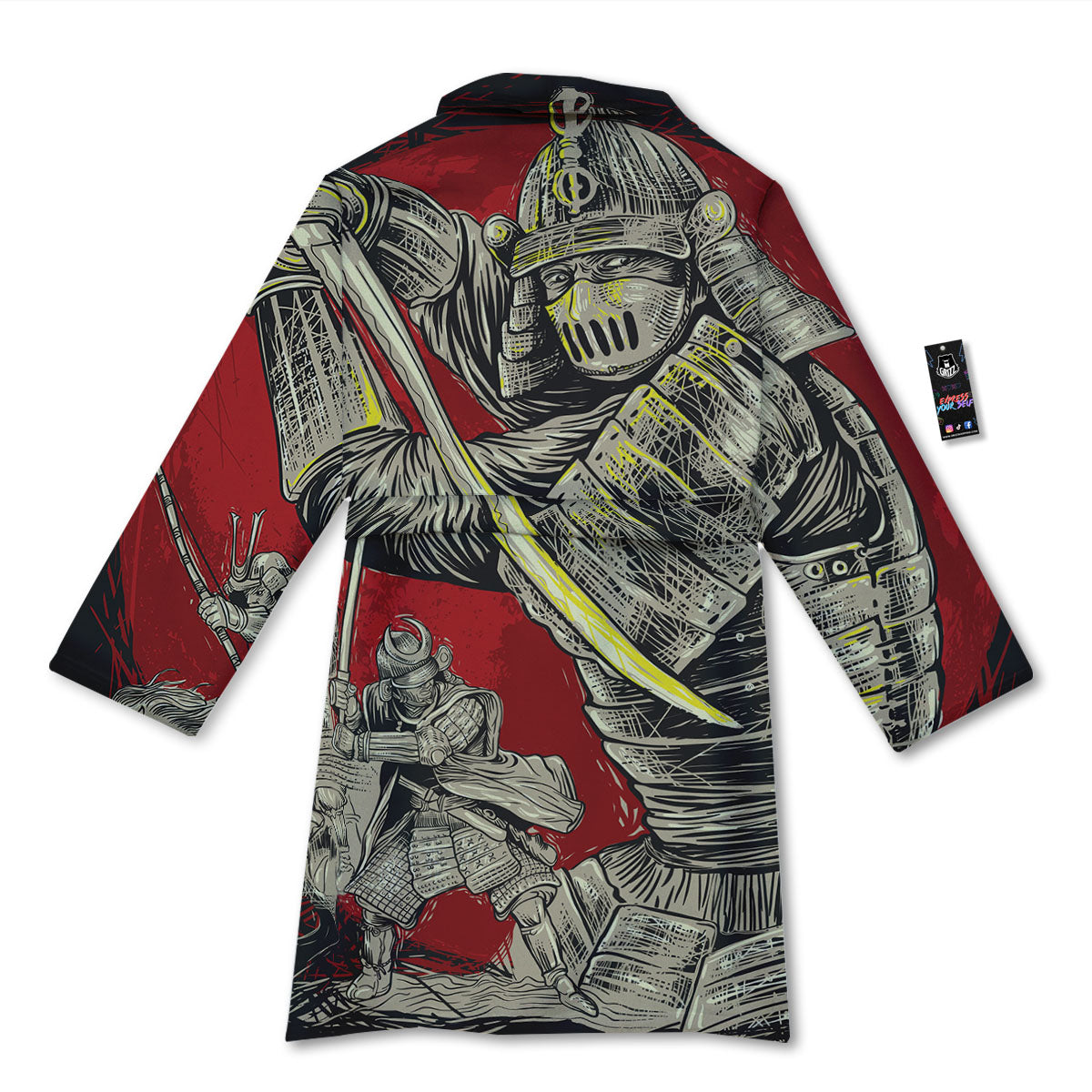 Samurai Red Moon Print Bathrobe-grizzshop