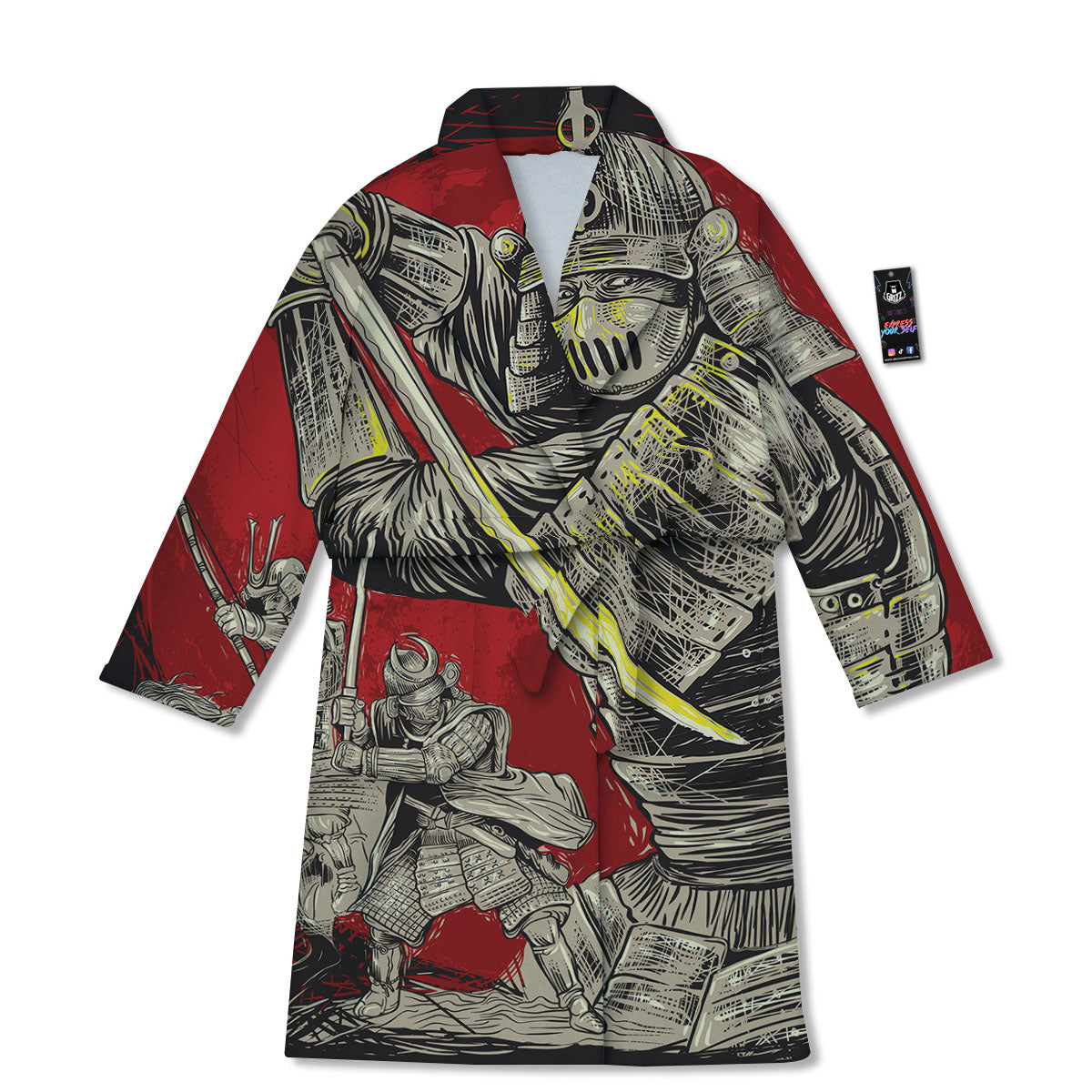 Samurai Red Moon Print Bathrobe-grizzshop