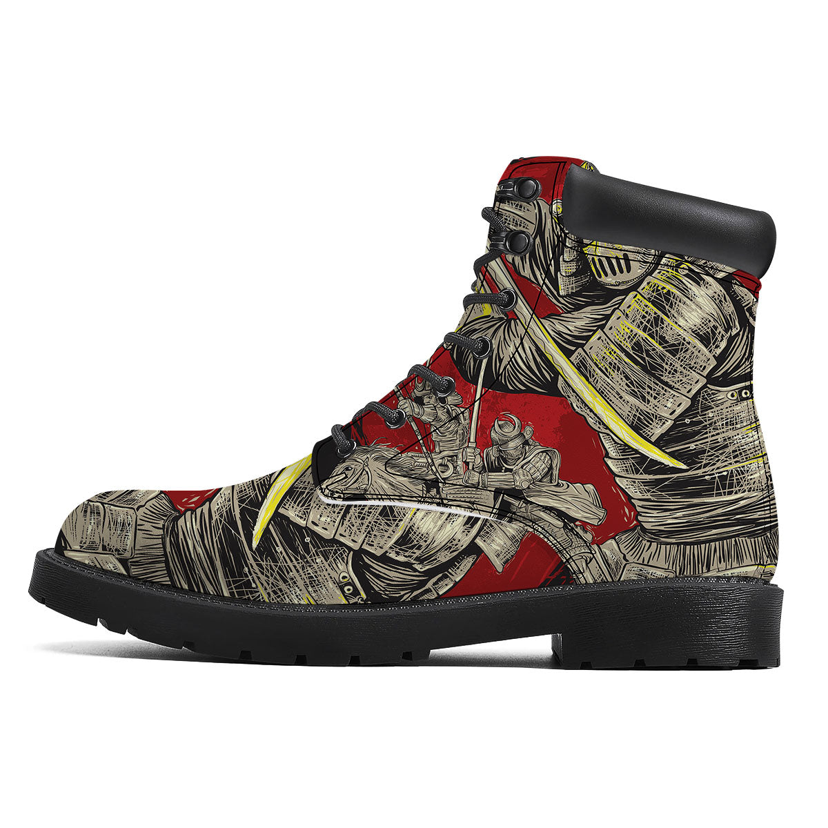 Samurai Red Moon Print Boots-grizzshop