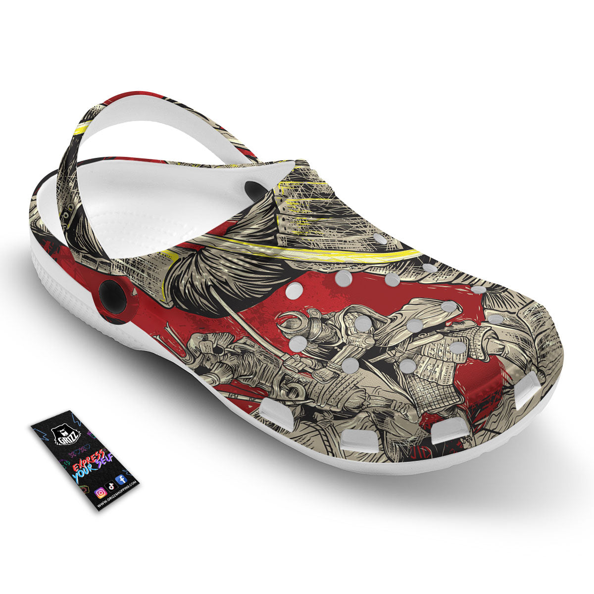 Samurai Red Moon Print Clog-grizzshop