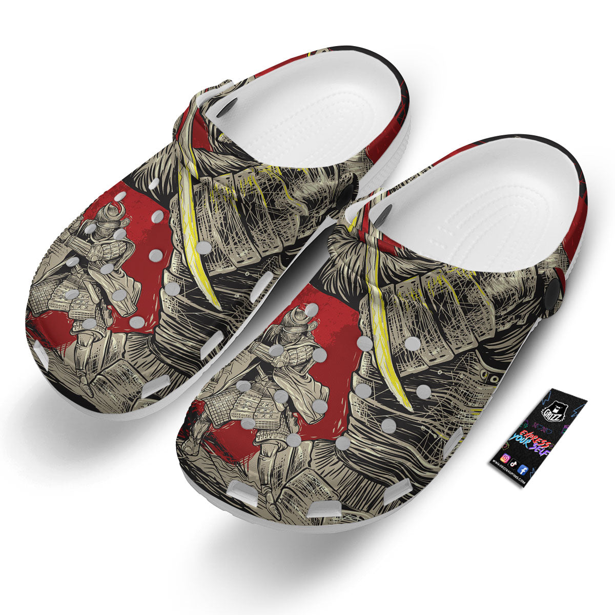 Samurai Red Moon Print Clog-grizzshop