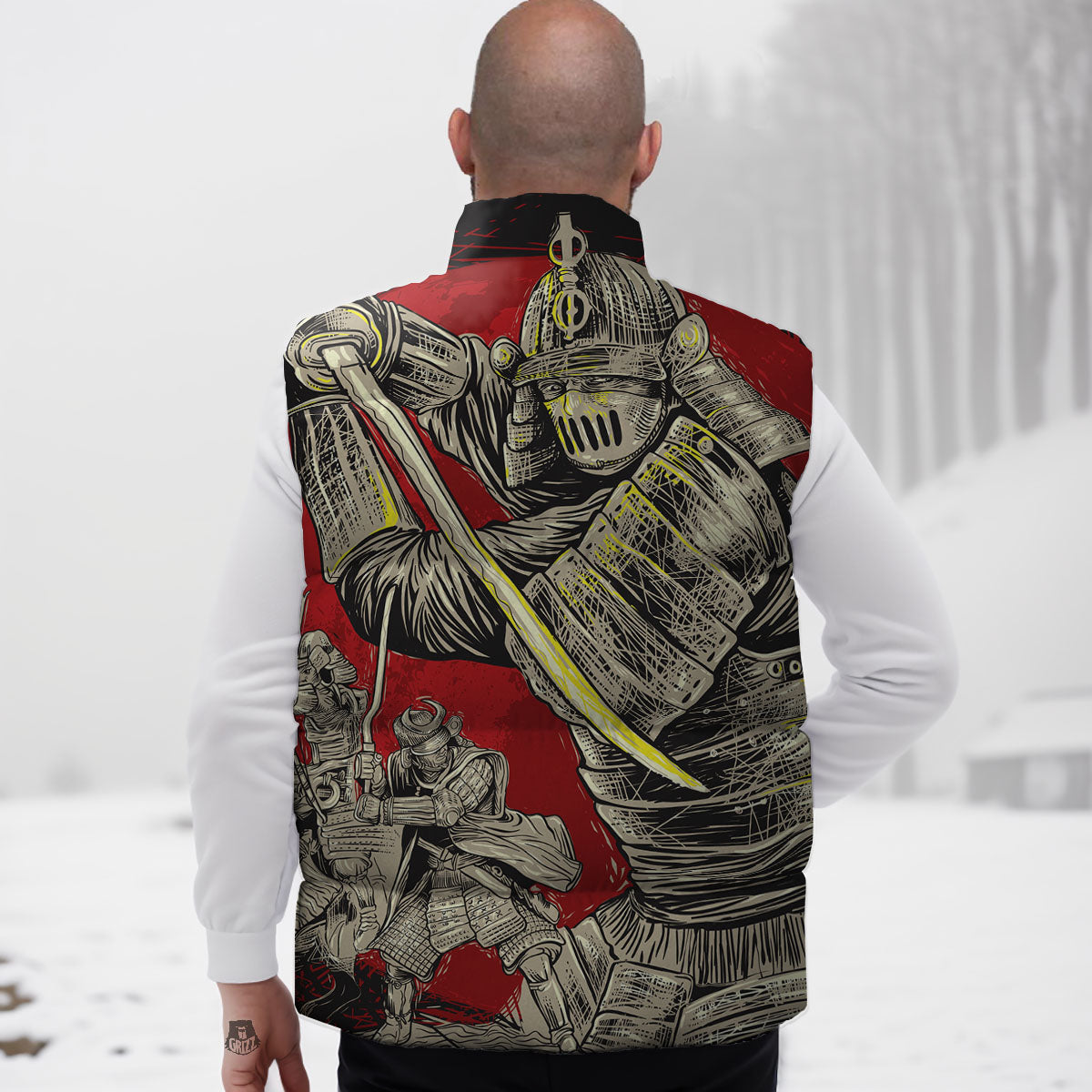 Samurai Red Moon Print Down Vest