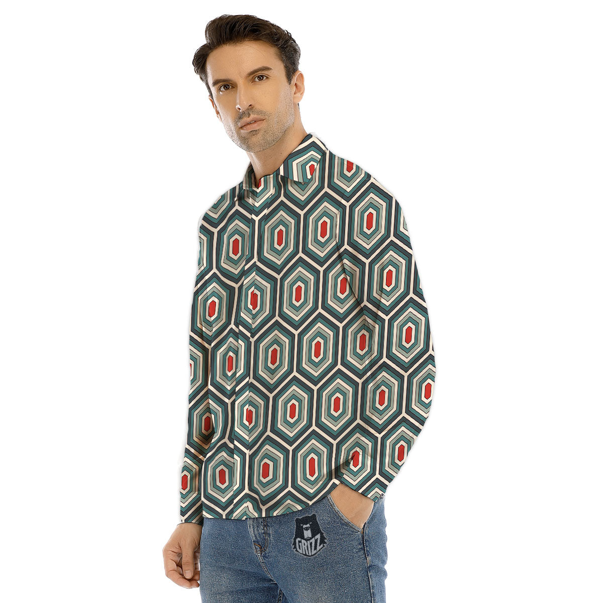 Samurai Red Moon Print Men's Dress Shirts-grizzshop