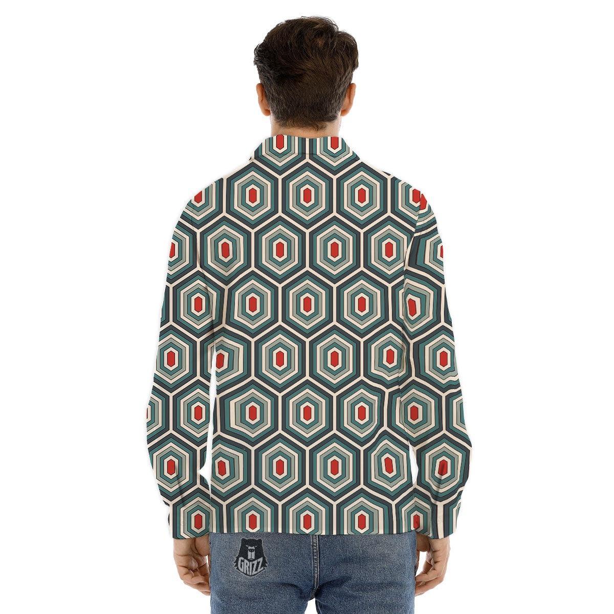 Samurai Red Moon Print Men's Dress Shirts-grizzshop
