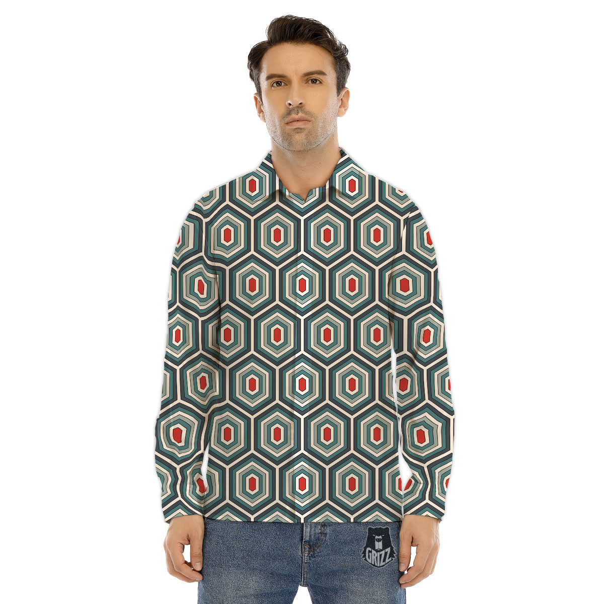 Samurai Red Moon Print Men's Dress Shirts-grizzshop